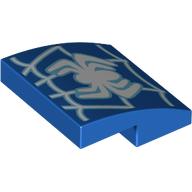 Lego Brick Curved 2 x 2 x 2/3 with White Spider-Man Logo print / Blue