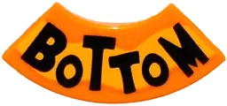 Tile, Round Corner 2 x 2 Macaroni with Black 'BoTToM' on Bright Light Orange Wave Pattern