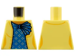 Torso Female Jacket, Medium Nougat Neck, Blue Shirt with Ruffle, Flowers Pattern / Bright Light Yellow