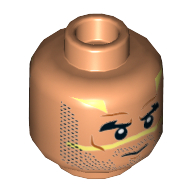 Lego Minifig Head Quinlan Vos, Beard Stubble, Black Thick Eyebrows, Neutral / Bared Teeth Angry Print / Nougat