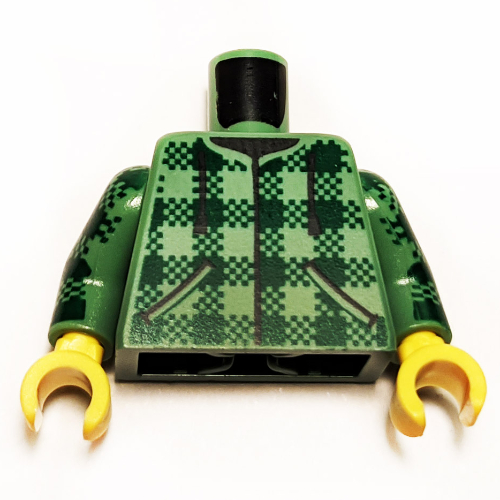 Lego Torso Jacket, Dark Green Plaid print, Sand Green Arms, Yellow Hands / Sand Green