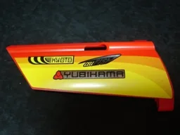 Technic, Panel Fairing #21 Large Long, Small Hole, Side B with Racing Logos on Orange and Yellow Pattern (Sticker) - Set 8146