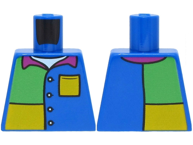 Lego Torso Jacket over White Shirt, Magenta Collar, Bright Light Orange and Bright Green Panels Pattern