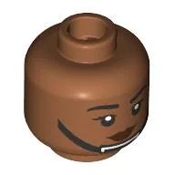 Minifig Head Rebel, Black Eyebrows, Reddish Brown Lips, Black Chin Strap