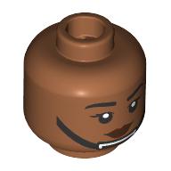 Lego Minifig Head Rebel, Black Eyebrows, Reddish Brown Lips, Black Chin Strap / Sienna Brown