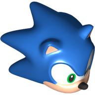 Lego Minifig Head Special, Sonic the Hedgehog with Green Right Eye, Winking Left Eye, Light Nougat Face and Ears, Black Nose and Smile Print / Blue