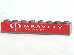 Brick 1 x 8 with White Gravity Games Logo on Red Background Pattern (Sticker) - Set 3535