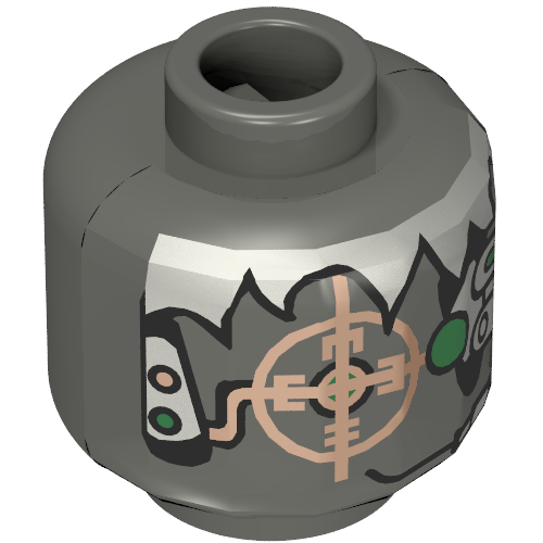 Lego Minifig Head Insectoid, Silver Hair and Copper Eyepiece Print [Blocked Open Stud] / Dark Gray