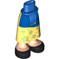 Lego Minidoll Hips and Skirt with Ankles Blue Apron, Yellowish green Flowers, Black Shoes / Bright Light Yellow