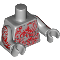 Lego Torso Bare Chest with Muscles and Red Tattoo with Minifig Heads Print, Light Bluish Gray Arms and Hands with Red Tattoo Print / Light Bluish Gray
