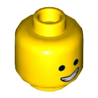 Minifig Head Emmet, Dual Sided, Open Smile with Teeth / Eyebrows, Scared with Dimples Print [Hollow Stud] / Yellow