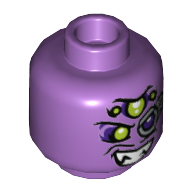 Lego Minifig Head Syntax, 3 Eyes, Left Eye with Dark Purple Monocle, Grin Showing Teeth / Metal Mouth Cover Print / Medium Lavender