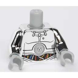 Torso, Droid with Blue, Red and White Wires Print (TC-14), Chrome Silver Arms, Light Bluish Gray Hands / Chrome Silver