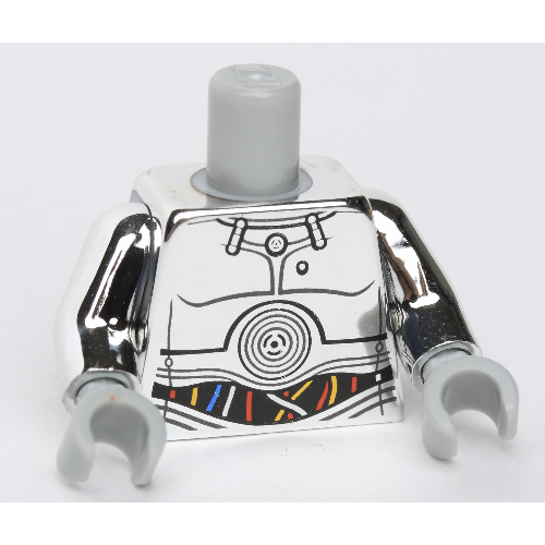 Lego Torso Droid with Blue, Red and White Wires Print (TC-14), Chrome Silver Arms, Light Bluish Gray Hands / Chrome Silver