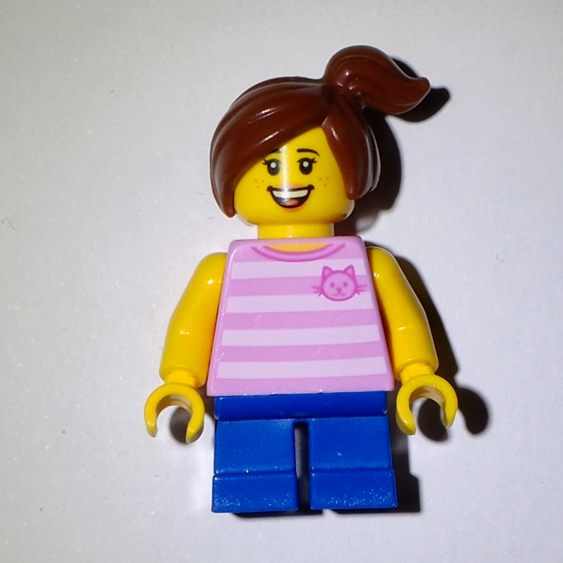 Lego Bright Pink Hair, Blue Legs, Reddish Brown Hair