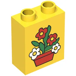 Duplo Brick 1 x 2 x 2 with Flower Pot Print / Yellow