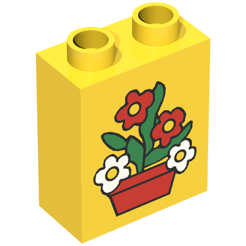 Lego Duplo Brick 1 x 2 x 2 with Flower Pot Print / Yellow