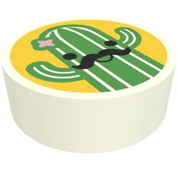 Tile Round 1 x 1 with Green Cactus on Bright Light Orange Background Print