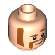 Lego Minifig Head Duke Caboom, Reddish Brown Side Burns, Moustache, Thick Raised Eyebrows, Smile / Light Nougat