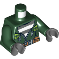 Lego Torso Jacket with Lime Stripes and Zipper over Striped Shirt Print, Dark Green Arms, Dark Bluish Gray Hands / Dark Green