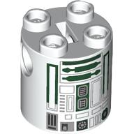 Lego Brick Round 2 x 2 x 2 Robot Body, Axle Holder '+' Orientation with Dark Green Astromech Droid Print (R4-P44) / White