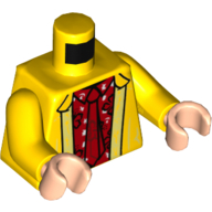 Lego Torso Jacket, Open over Red Hawaiian Shirt and Tie Print, Yellow Arms, Light Nougat Hands / Yellow