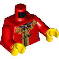 Lego Torso Tunic with Black Laces, Gold Decorations/Trim Print, Red Arms, Yellow Hands / Red