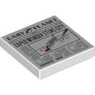Lego Tile 2 x 2 with Daily Planet Newspaper with 'CAPED WONDER STUNS CITY' Headline Print