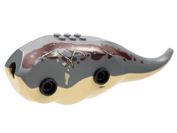 Lego Animal Body Part, Dinosaur, Triceratops Body with Dark Bluish Grey Top, Dark Red Markings / Tan
