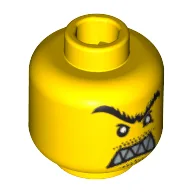 Minifig Head Break Jaw, Unibrow, Moustache and Pointed Teeth Print / Yellow