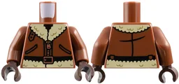 Torso Aviator Bomber Jacket with Pockets, Copper Zipper and Tan Fur Collar and Lining, Black Belt with Buckle Pattern / Reddish Brown Arms / Dark Brown Hands