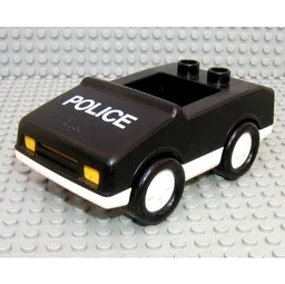 Duplo Car with 1 x 2 Studs with White Base and 'POLICE' Print / Black