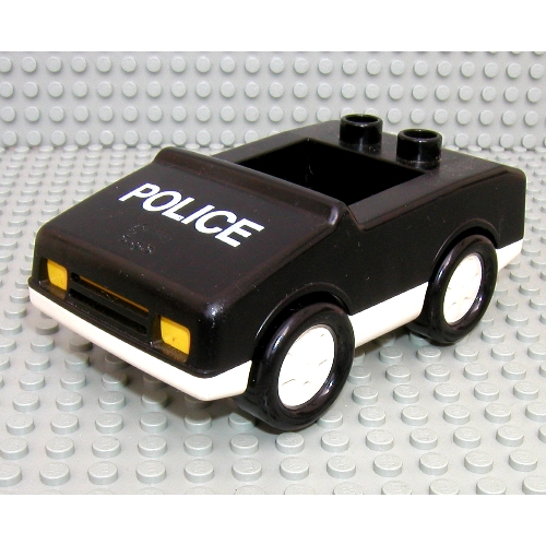 Lego Duplo Car with 1 x 2 Studs with White Base and 'POLICE' Print / Black