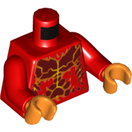 Lego Torso Bare Chest with Dark Red Spots and Yellow and Orange Lava Lines Print, Red Arms, Orange Hands / Red