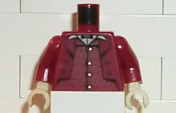 Torso Suit Jacket over Vest with Gold Buttons, Tan Shirt, Black Bow Tie Pattern / Dark Red Arms / Tan Hands