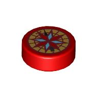Lego Tile Round 1 x 1 with Wind Rose/Compass print / Red