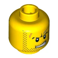 Minifig Head Rex, Stubble, Gray Smudge, Orange Scars, Determined / Alarmed Print / Yellow