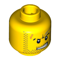 Lego Minifig Head Rex, Stubble, Gray Smudge, Orange Scars, Determined / Alarmed Print / Yellow