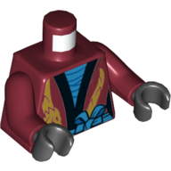 Lego Torso Robe, Black Trim, Dark Azure Undershirt, Sash, Gold Dragon Print, Dark Red Arms, Black Hands / Dark Red