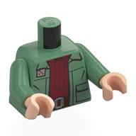 Lego Torso, Jacket, Dark Red Shirt, Dark Brown Belt, Silver Buckle print, Sand Green Arms, Light Nougat Hands / Sand Green