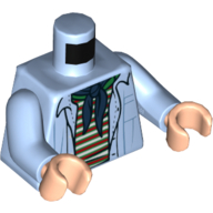 Lego Torso Open Shirt, Blue Neckerchief, Red, Green, and White Striped Shirt Print, Bright Light Blue Arms, Light Nougat Hands / Bright Light Blue