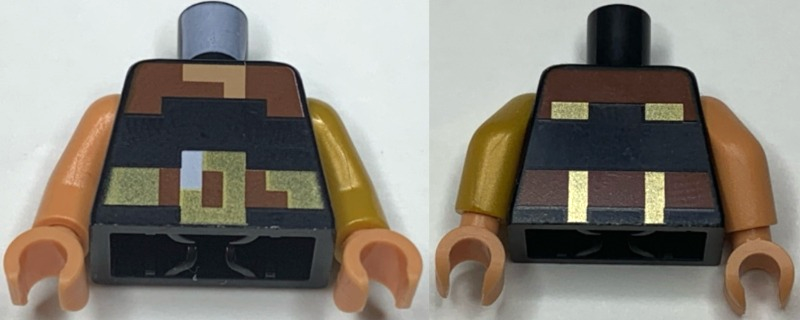 Lego Torso Pixelated Nougat Neck, Reddish Brown, Gold and White Belt with Buckle Pattern / Pearl Gold Arm Left / Nougat Arm Right / Nougat Hands