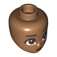 Lego Minidoll Head with Black Eyebrows, Reddish Brown Eyes Looking Up, Dark Red Lips print / Medium Nougat