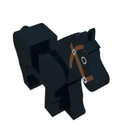 Animal, Horse, Movable Head, Black Eyes Circled with White, Brown Bridle Print / Black