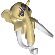 Lego Mask Mammoth with White Tusks and Purple Sinew Patches on Forehead Print / Tan