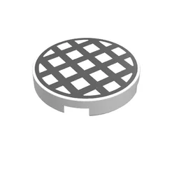 Tile Round 2 x 2 with Black Grid Large Print / White
