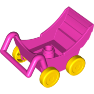 Lego Duplo Pram (Baby Carriage, Stroller) with Yellow Wheels - Complete Assembly / Dark Pink