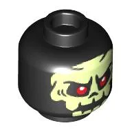 Minifig Head Bone Guard / Knight / Warrior, Yellowish Green Skull, Red Eyes Print / Black