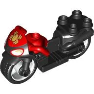 Duplo Motorcycle with Rubber Wheels, Headlights and Golden Spider-Man Logo Print / Black