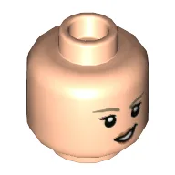 Minifig Head Sylvie, Medium Nougat Eyebrows, Open Mouth Smile / Crooked Grin Print / Light Nougat